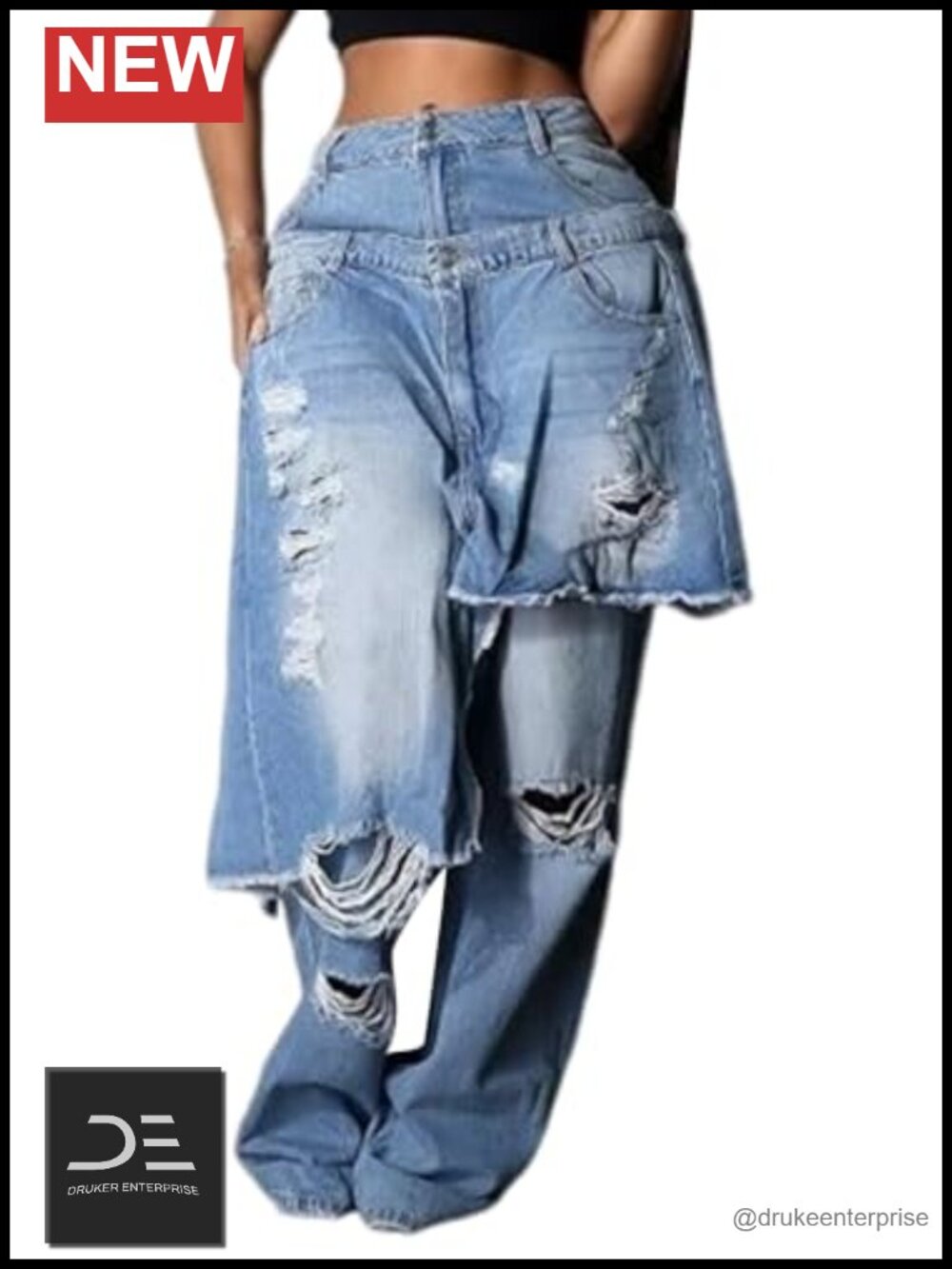 High Rise Baggy Ripped Patchwork Wide Leg Jeans Streetwear Y2K